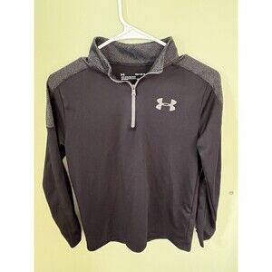 Under Armour HeatGear Boys Pullover 1/4 Zip Long Sleeve Shirt Black Youth Large